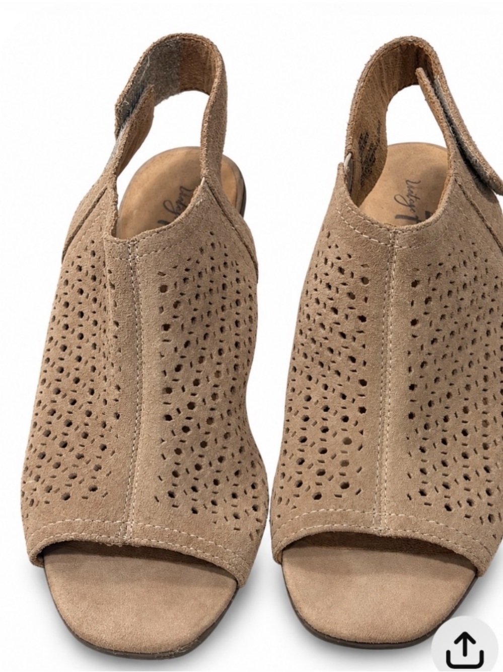 Perforated Open-Toe Slingback Mules in Taupe Size 10M